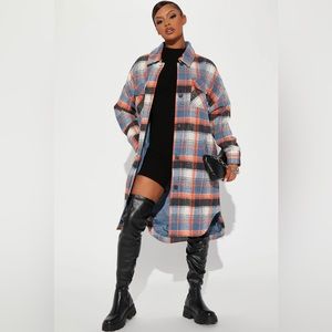 Fashion Nova blue and orange plaid jacket